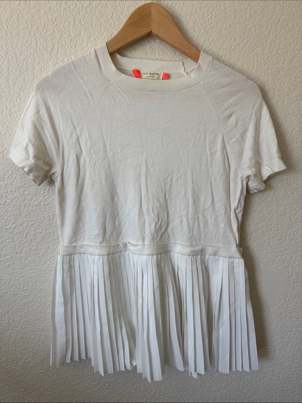 Ted Baker White Short-Sleeve Top with Pleated Hem